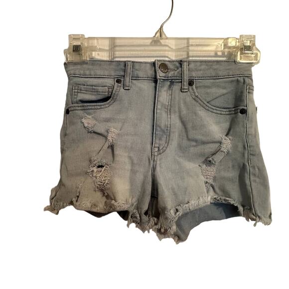 AEROPOSTALE RIPPED/ DISTRESSED FLEX EFFECTS SUPER HIGH WAISTED JEAN SHORTS Size2 - Picture 1 of 8
